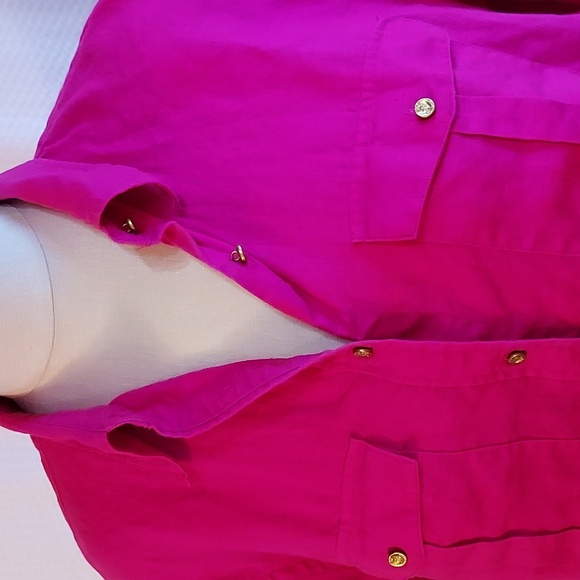 Lauren Ralph Lauren Women's Blouse Shirt Barbie Hot Pink 100% Linen Size L - Picture 2 of 16